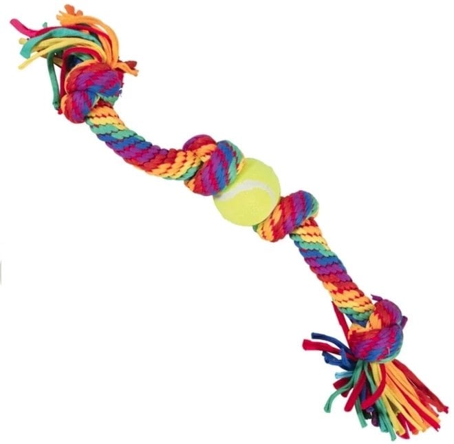 Zolux Zabawka dla psa szarpak sznur z piłką tenisową Rainbow 60cm
