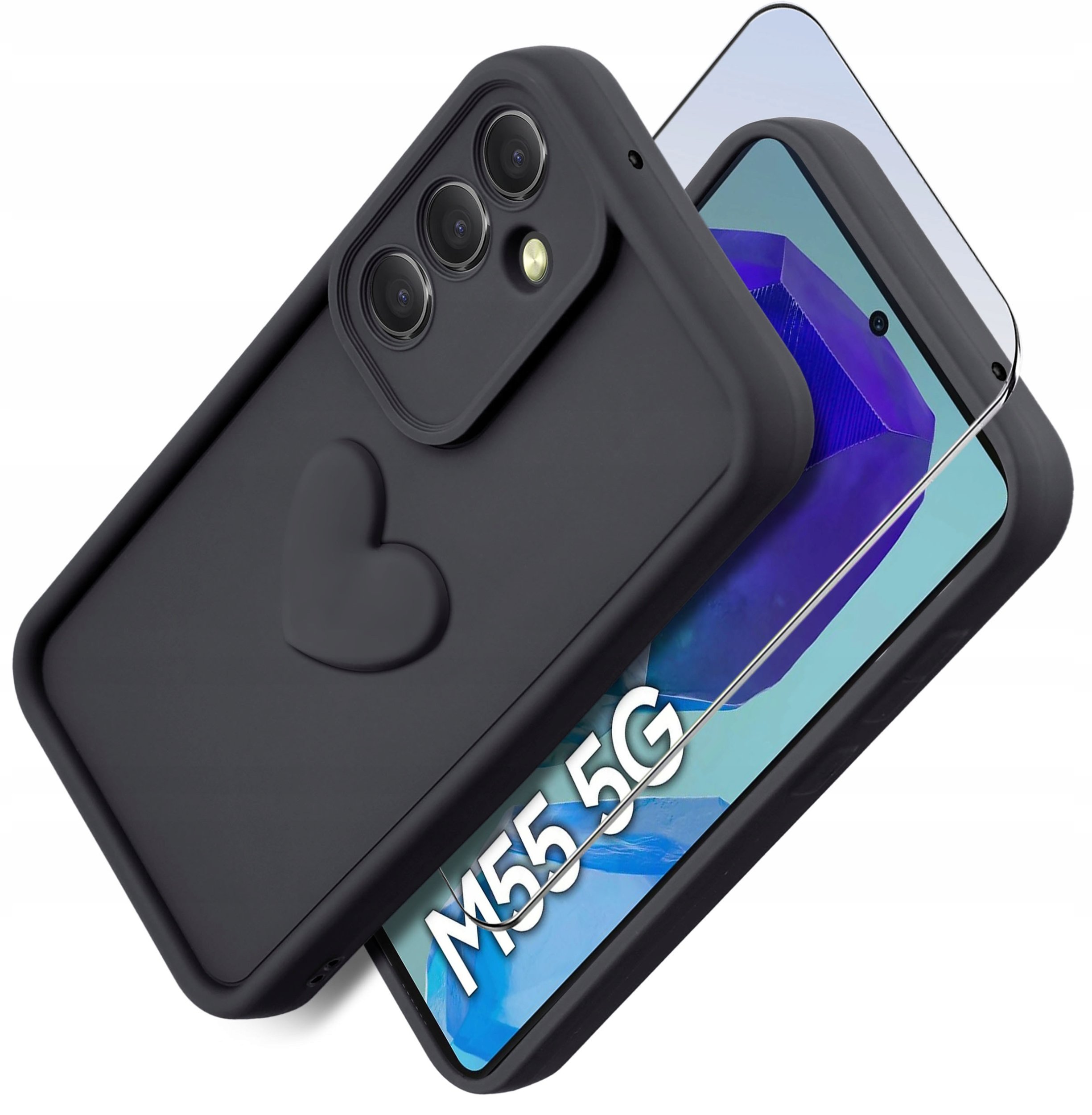 Etui do Samsung M55 5G silikonowe MATOWE serce + Szkło ochronne na ekran 9H