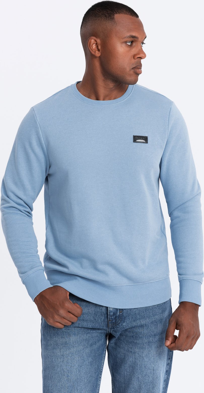 Ombre Nierozpinana męska dresowa bluza z metalowym pinem błękitna V3 OM-SSNZ-0136 L