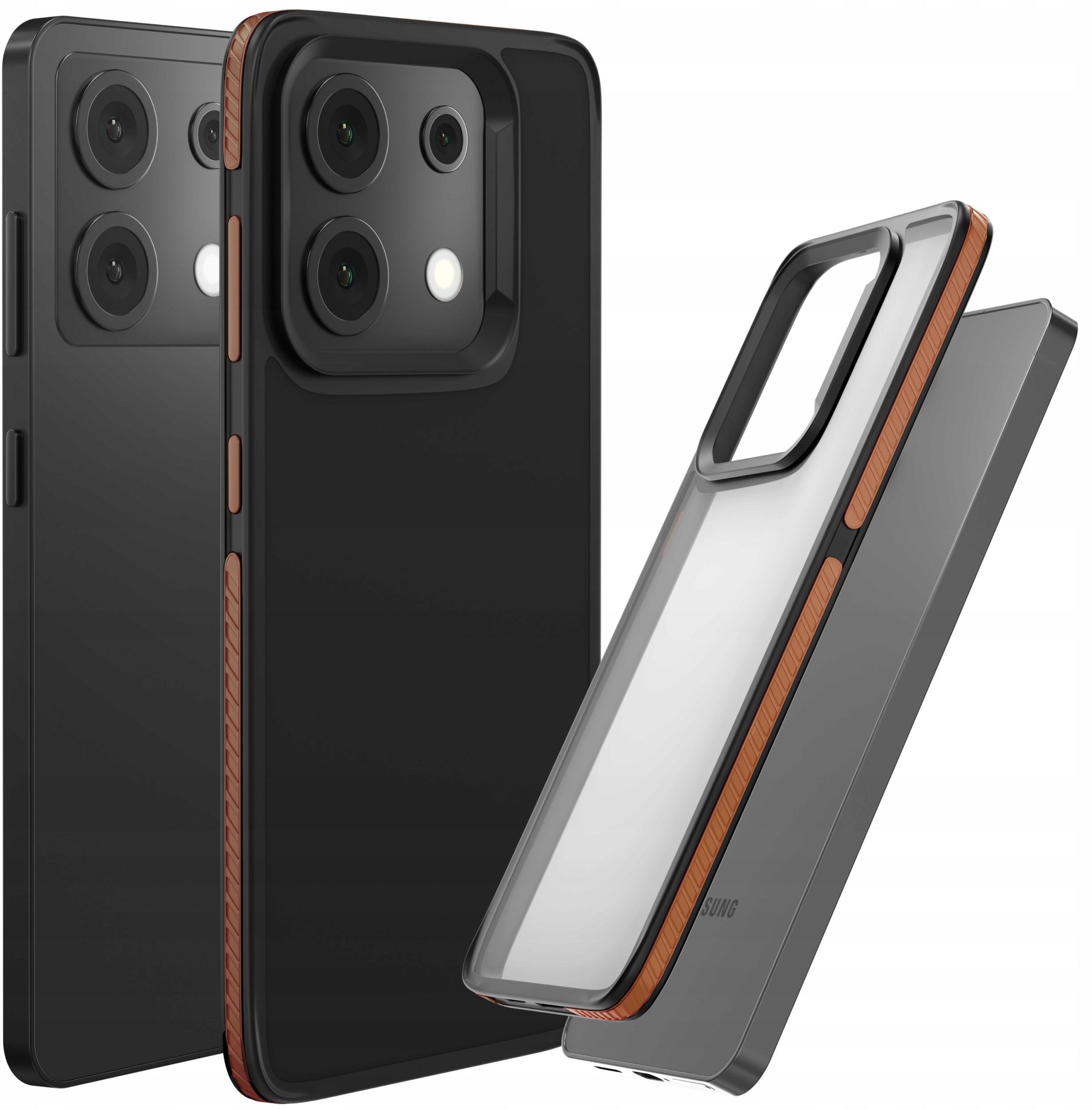 Etui Do Xiaomi Redmi Note 13 Pro 5G (Matowe, Brązowa Ramka, Bumper, Plecki)