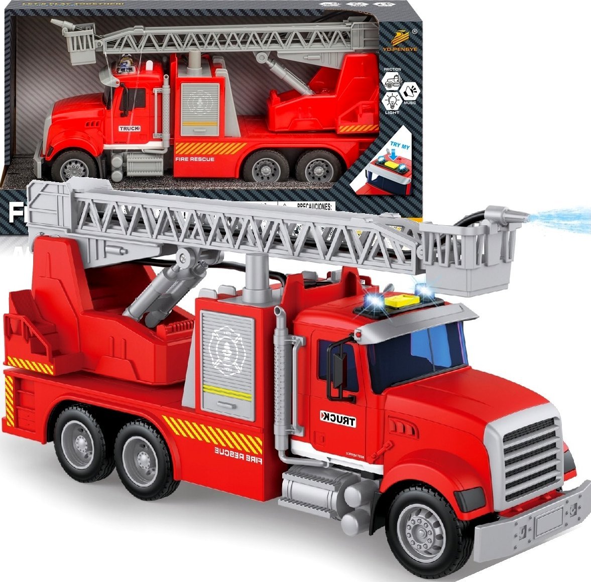Qulki Straż pożarna z drabiną samochód Z NAPĘDEM Dźwięki Światła Syrena