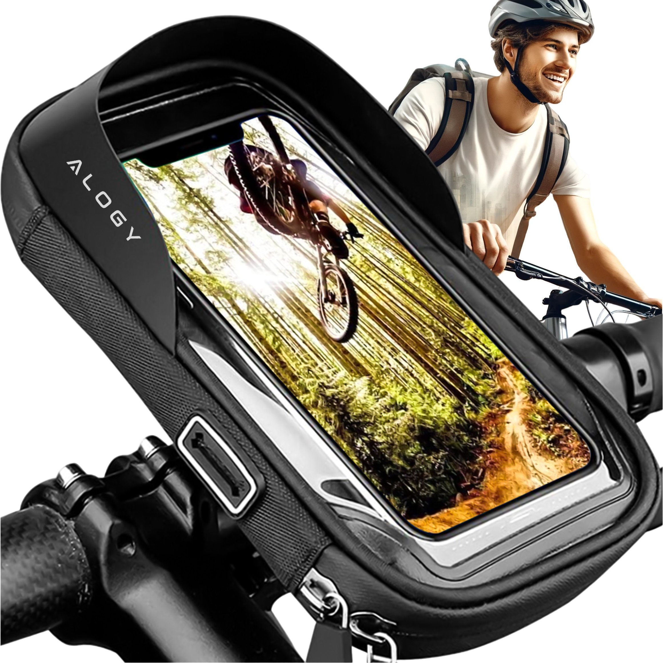 Alogy Etui torba wodoodporna rowerowa sakwa na rower na telefon 6.4 cali uchwyt na kierownicę 0.5L Alogy czarna