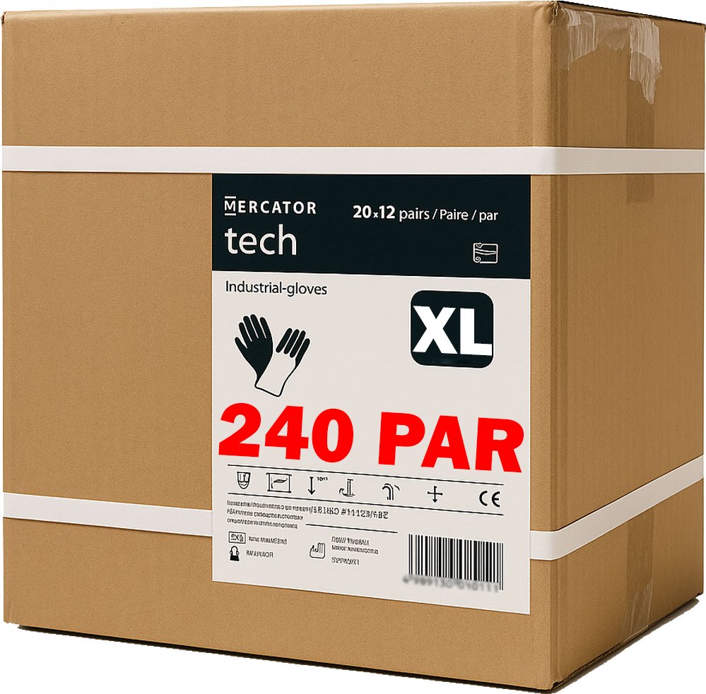 Rękawice Robocze MERCATOR Tech Black+Black PU - 240 Par (10 - XL)