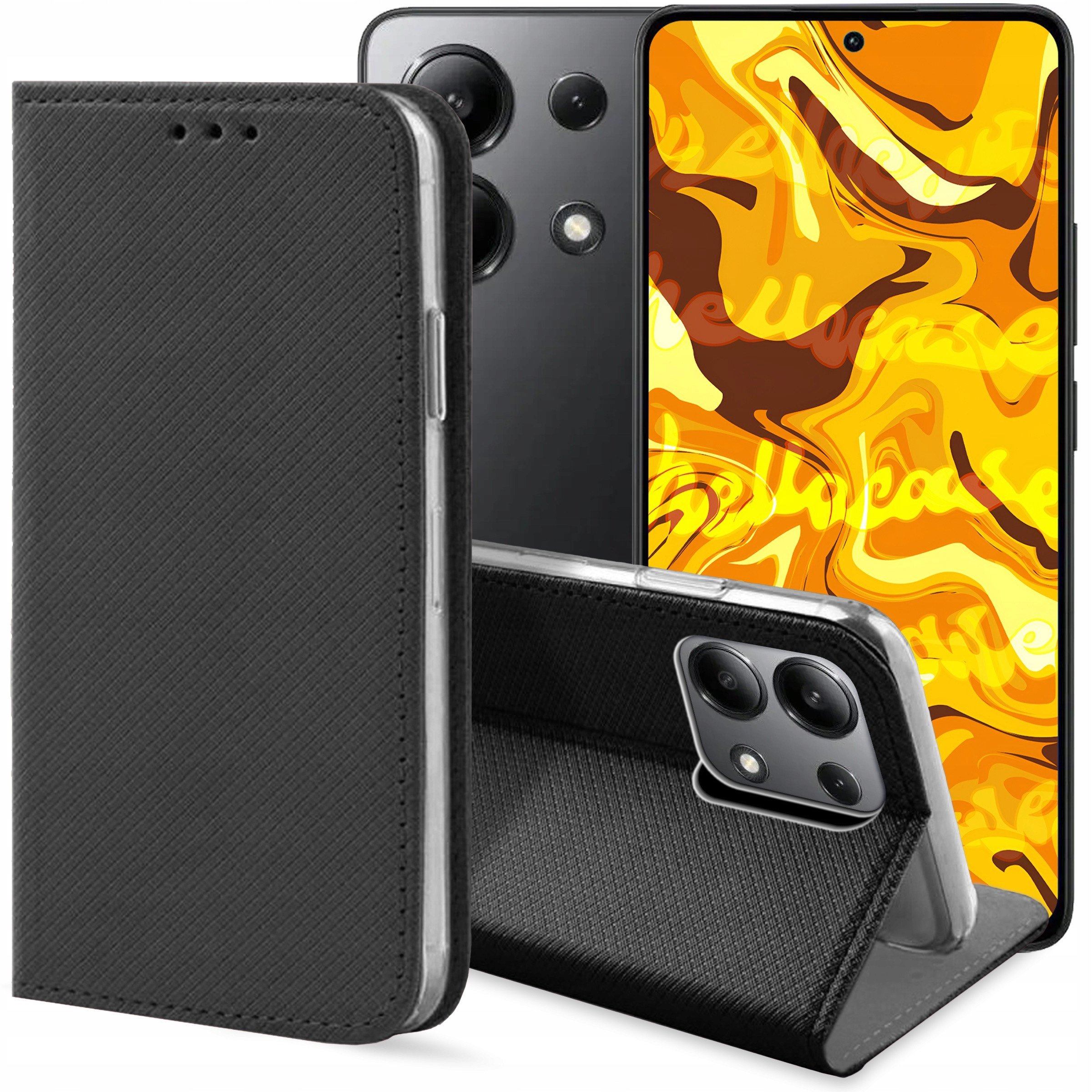 ETUI Z KLAPKĄ DO Xiaomi Redmi 13 4G CZARNE ZAMYKANE MAGNETYCZNE