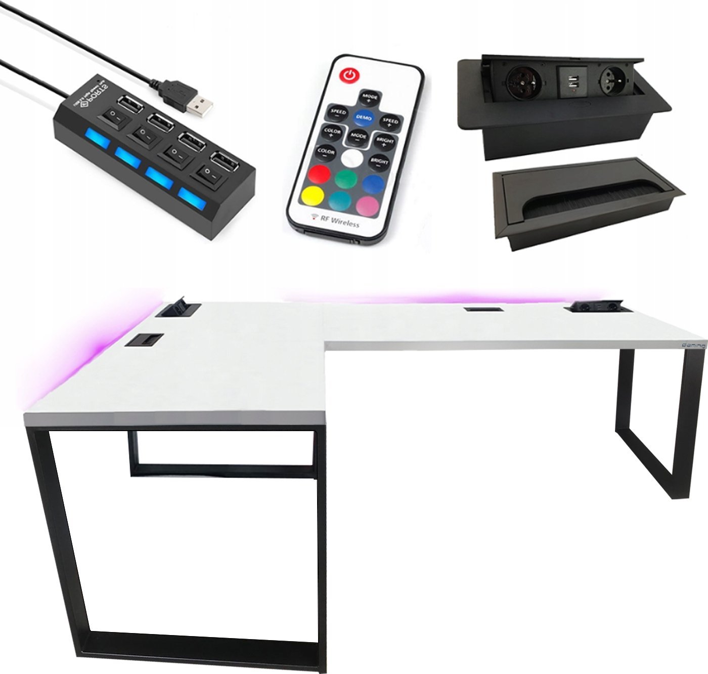 BIURKO GAMINGOWE NARONE LOFTOWE KOMPUTEROWE STABILNE GNIAZDO PRODUCENT