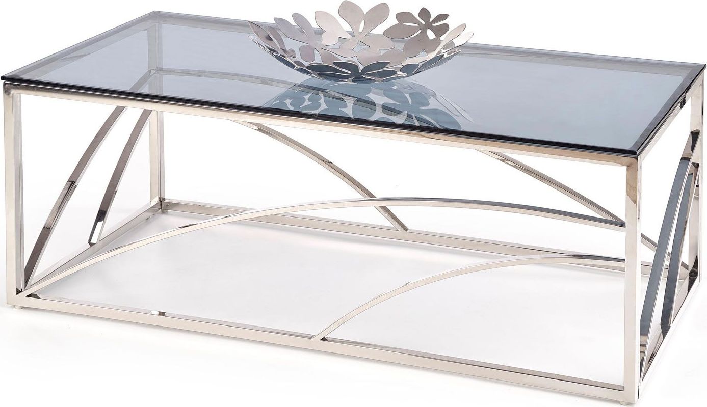 Elior Szklana ława w stylu glamour Cristal 2X - Srebrna