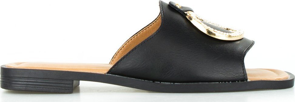 W. Potocki Klapki ze złotą obręczą z cyrkoniami czarne Potocki-37