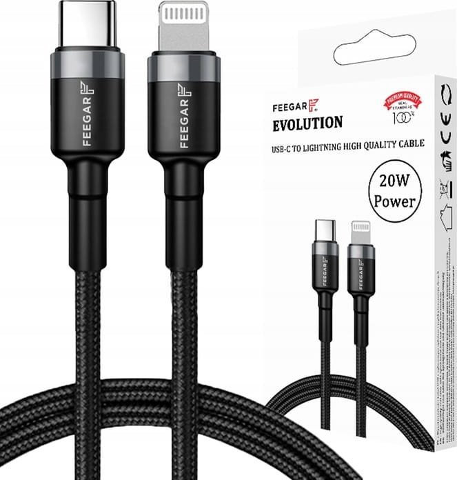 Kabel USB Feegar USB-C - Lightning 1 m Czarny (5904610880203)