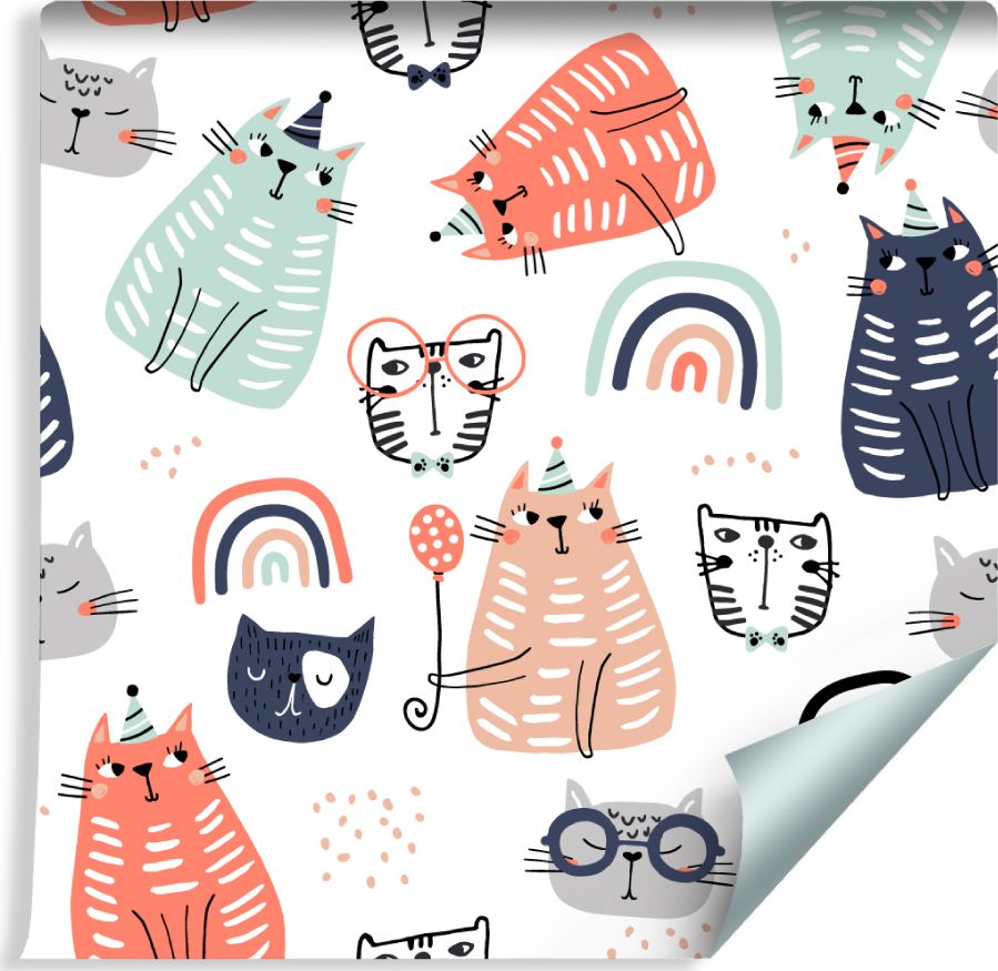 Muralo Tapeta Dla Dzieci - Kolorowe Kotki - Styl Skandynawski