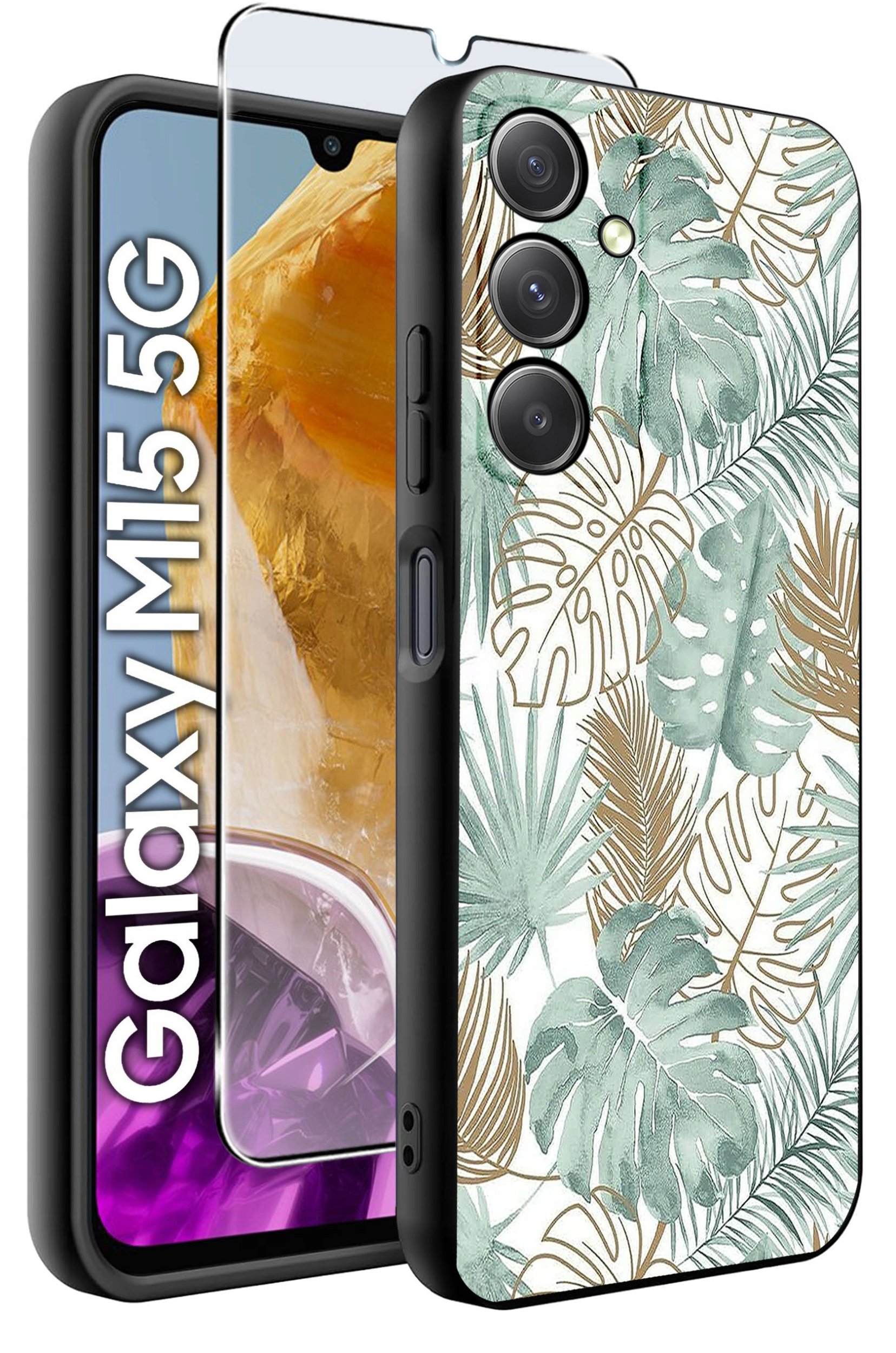 ETUI do Samsung M15 5G WZORY | SILIKONOWE MATT CASE + SZKŁO HARTOWANE 9H