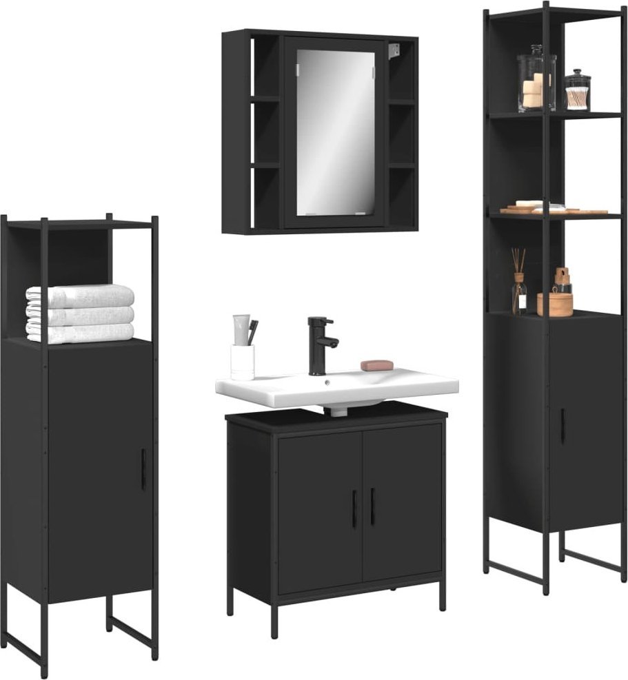 vidaXL VidaXL 4 Piece Bathroom Cabinet Set Black Engineered Wood