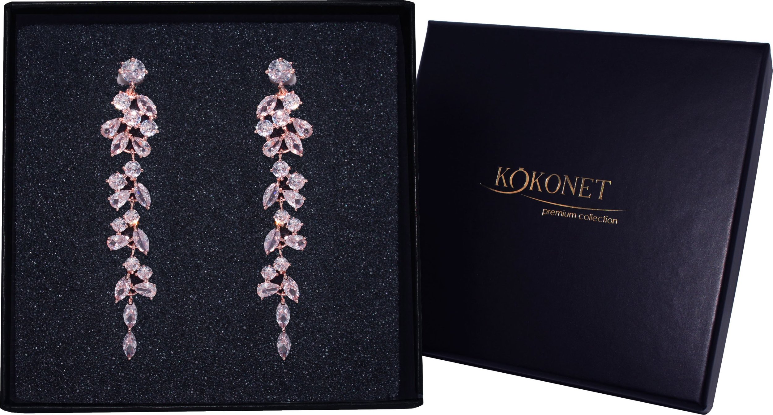 KOKONET KLIPSY ślubne klipsy z listkami ROSE cyrkonie błysk