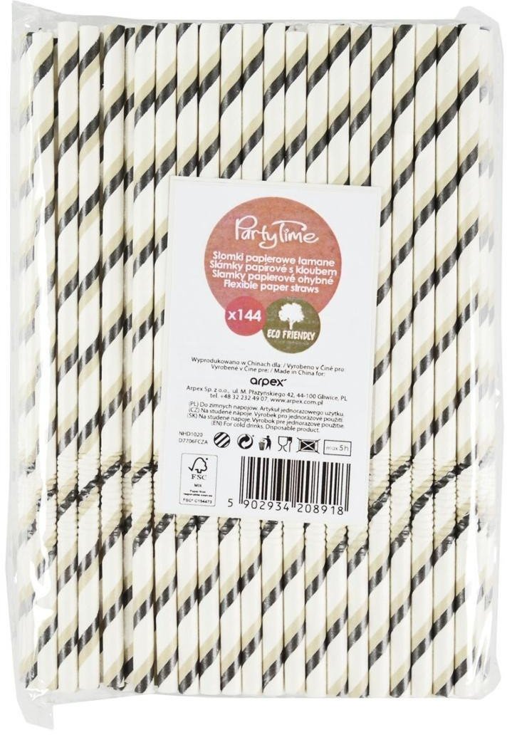 Słomki papierowe łamane czarne 144szt