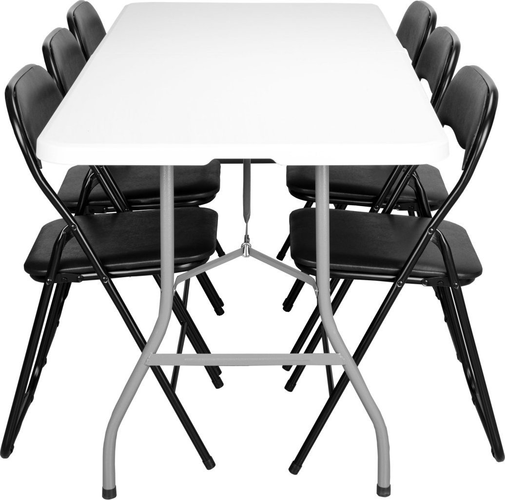 eHokery Zestaw cateringowy FETA WHITE stół 180 cm + 6 krzeseł BASICO