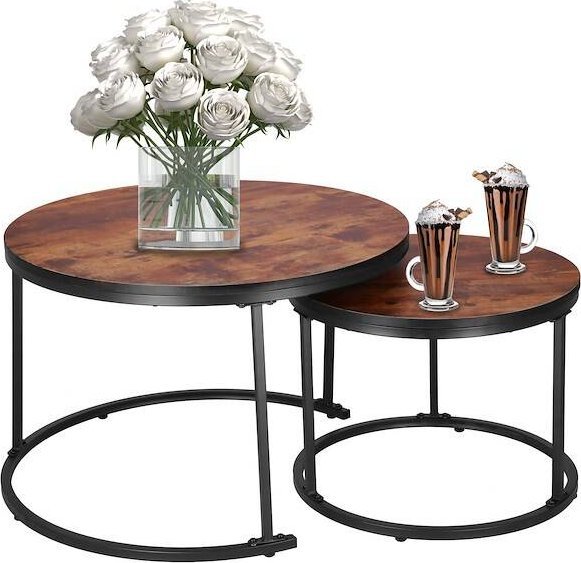 Springos Stoliki kawowe loft 2 szt. stalowe industrialne okrągłe śr. 70 cm / 39,5 cm zestaw UNIWERSALNY