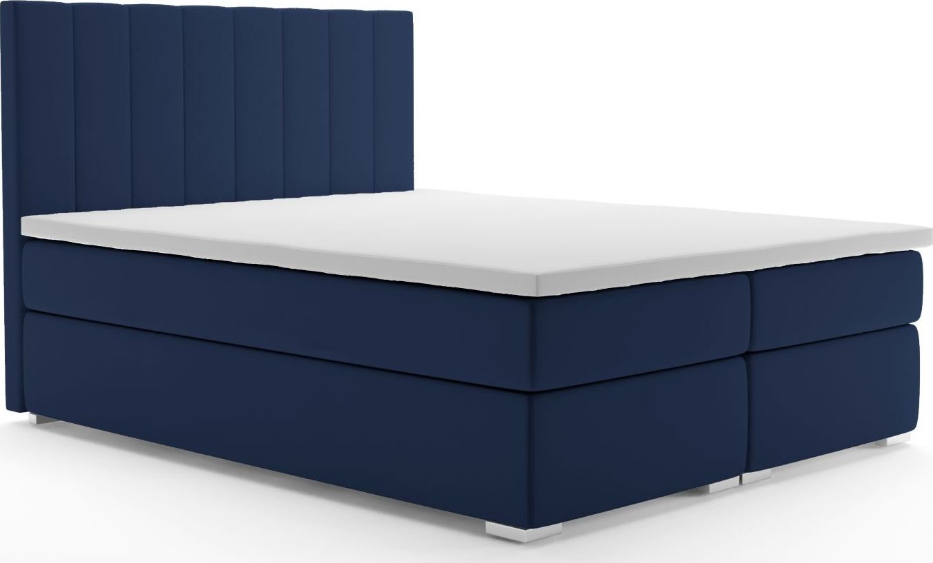LAVERTO Łóżko kontynentalne SALIMA 180x200 granatowe velvet z pojemnikiem