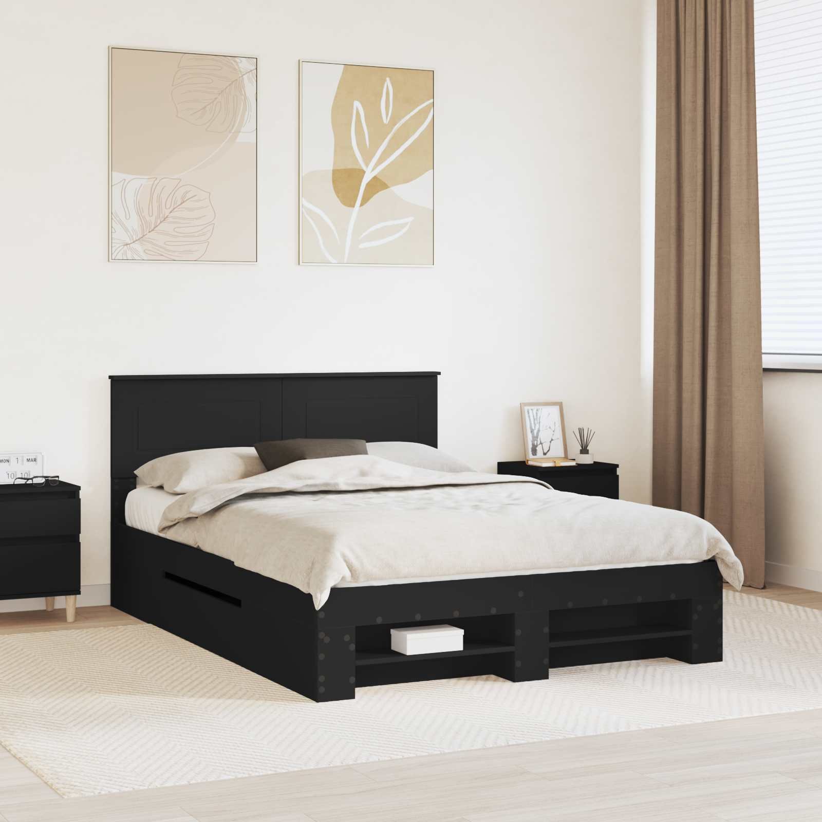 vidaXL Ramka łóżka Czarny 150 x 200 cm Materiał drewnopochodny