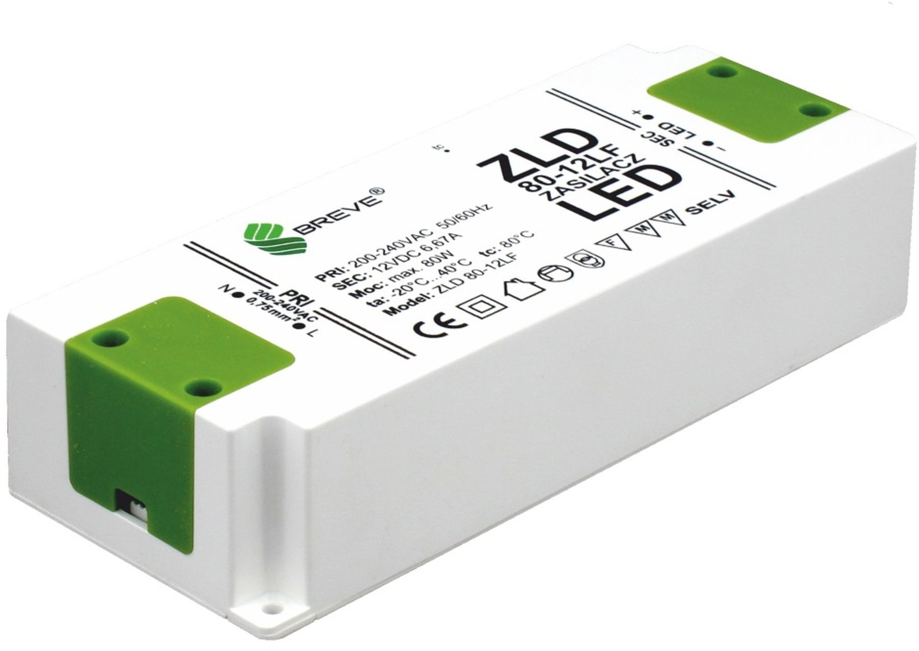 BREVE Zasilacz LED 12V DC 80W ZLD 80-12LF 6,6A (19712-9009)