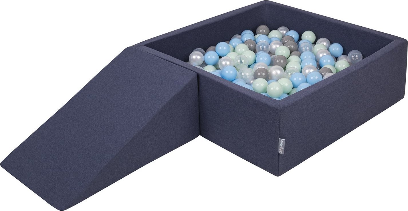 KiddyMoon Piankowy plac zabaw PPZP-KW30D-112 z piłeczkami granatowy: perła-szary-transparent-babyblue-mięta basen 100/klin L Zabawka plac zabaw