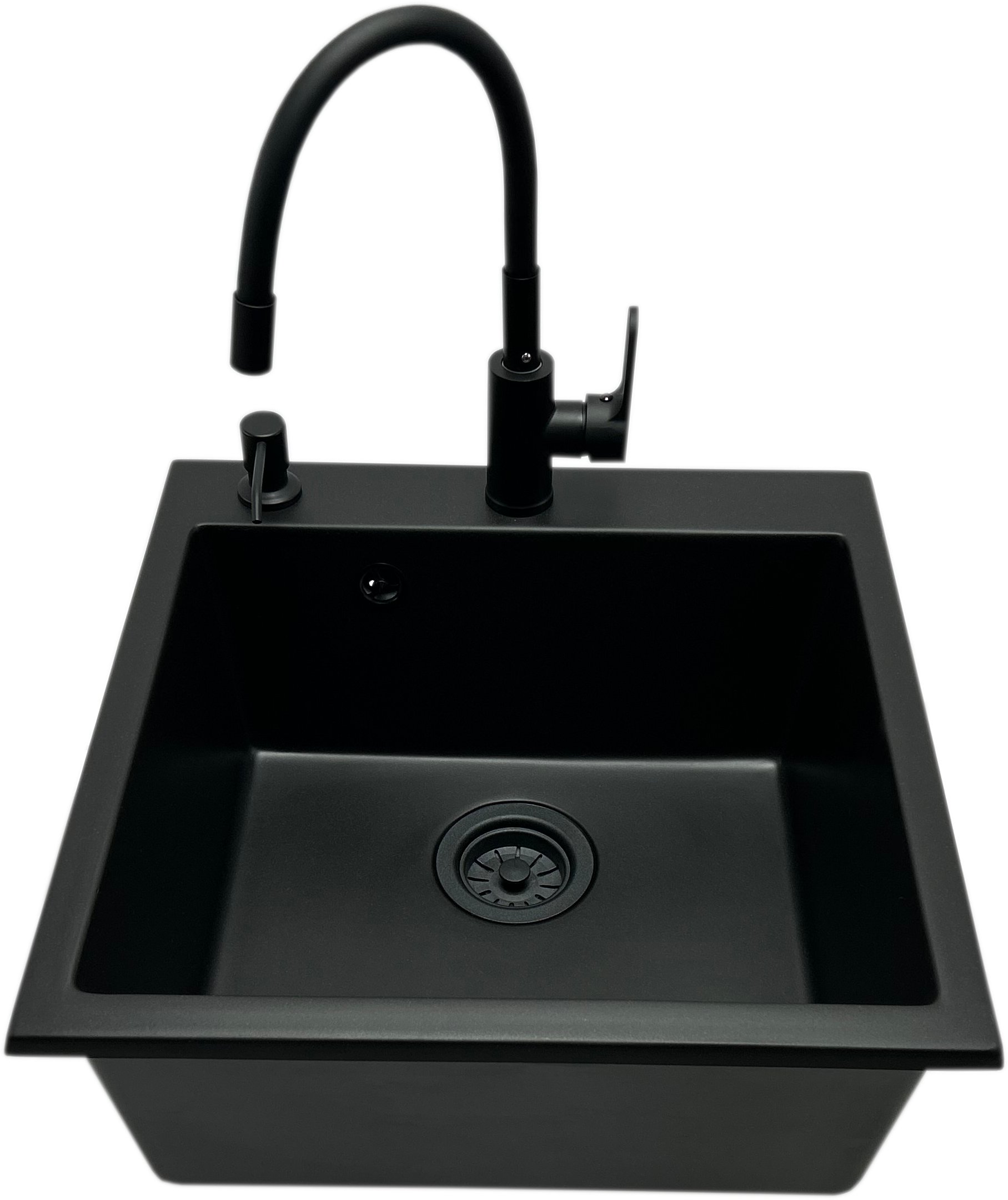 Zlewozmywak jednokomorowy FORTINA czarny + bateria flex espia + dozownik