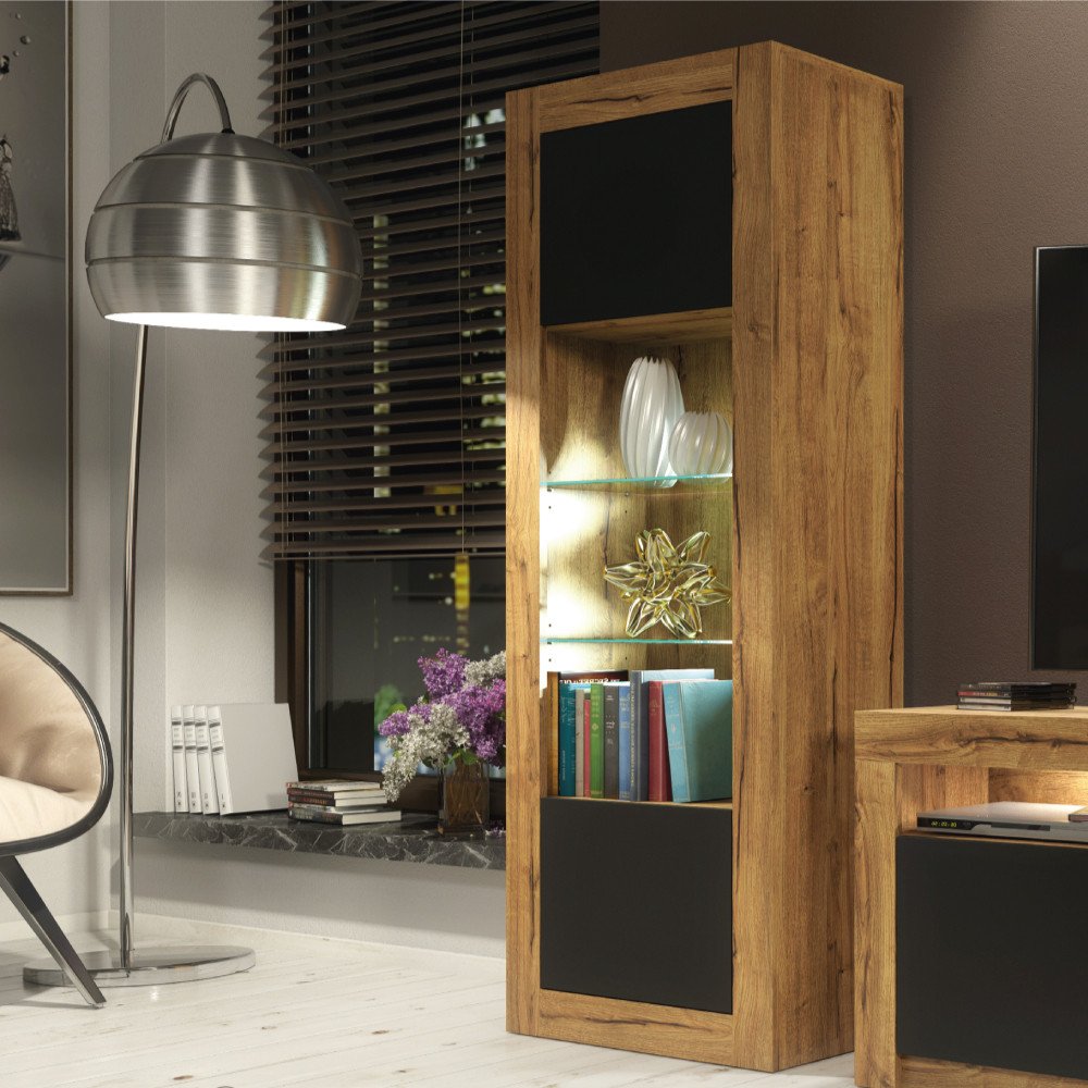 Witryna Illume 170cm ONE FURNITURE - Laminat Dębowy & Czarny