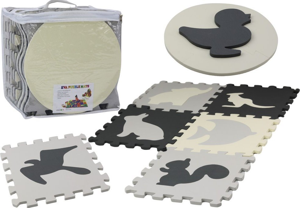 LeanToys Miękkie Puzzle Mata Kontrastowa Edukacyjna Pianka EVA Szare 28 ele.