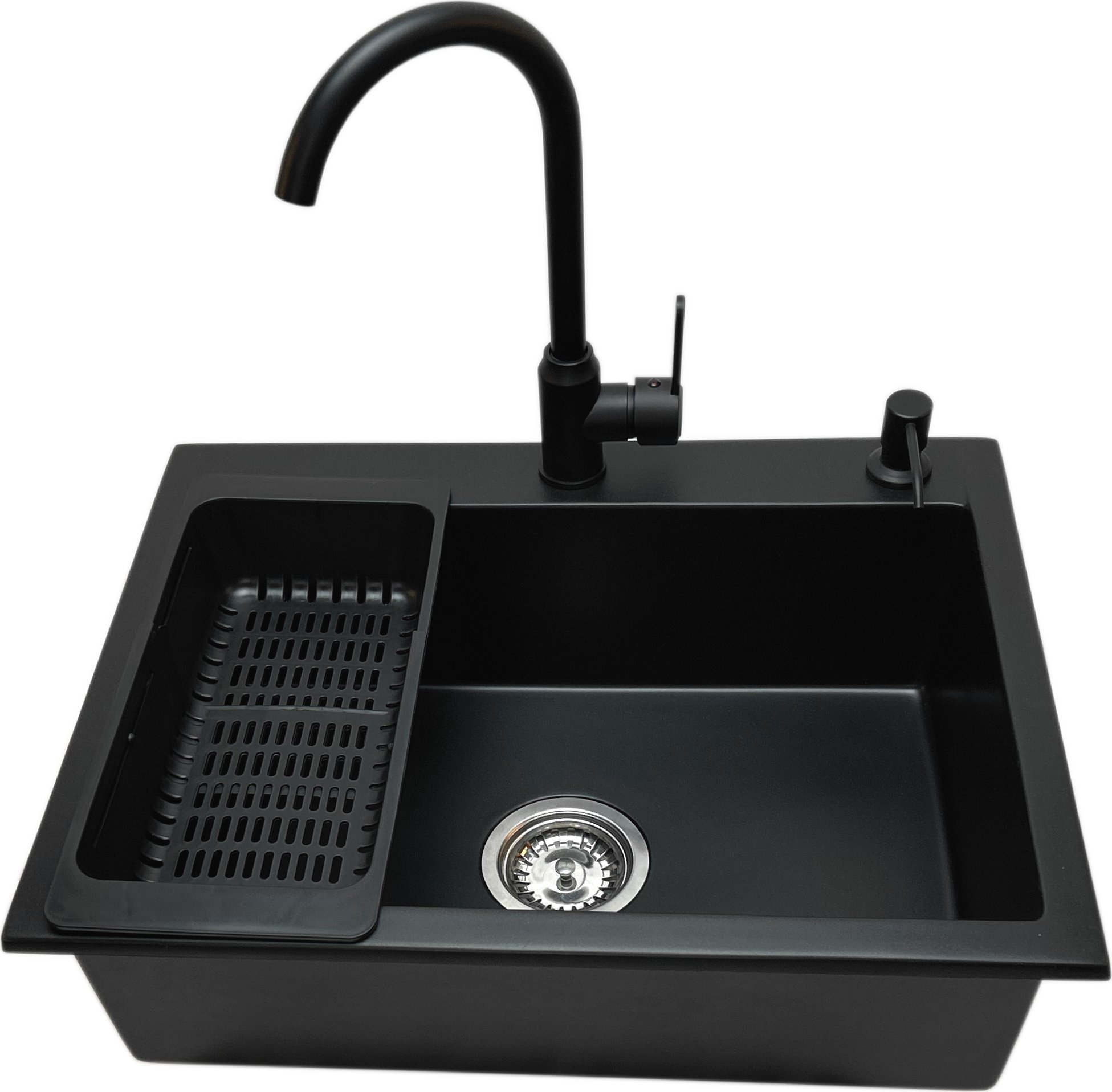 Zlewozmywak PREHNIT Zlewozmywak jednokomorowy ELAN czarny + bateria PIRI czarna