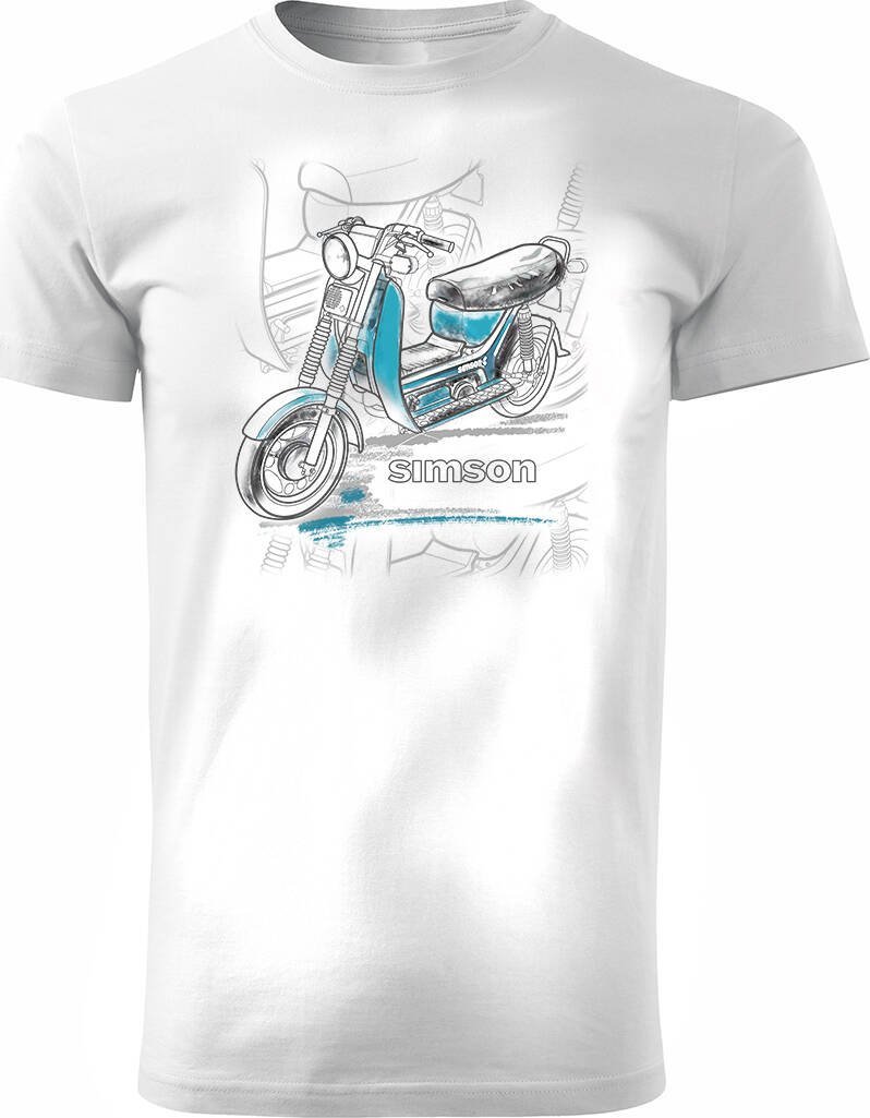 Topslang Koszulka motocyklowa z motocyklem Simson skuter SR50 męska biała REGULAR L