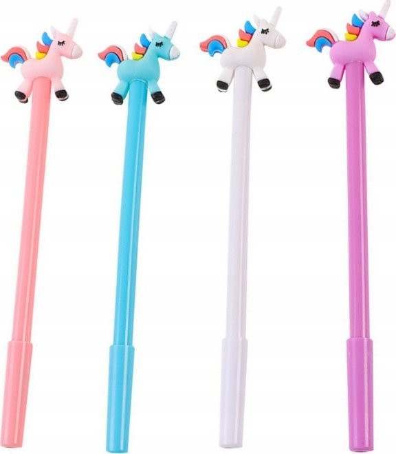 LeanToys Długopis Z Jednorożcem Zatyczka Czarny Wkład Mix Biały Różowy 0.5mm
