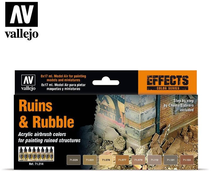 Vallejo 71.214 - Model Air - Effects - Ruins & Rubbles (8 x 17 ml)