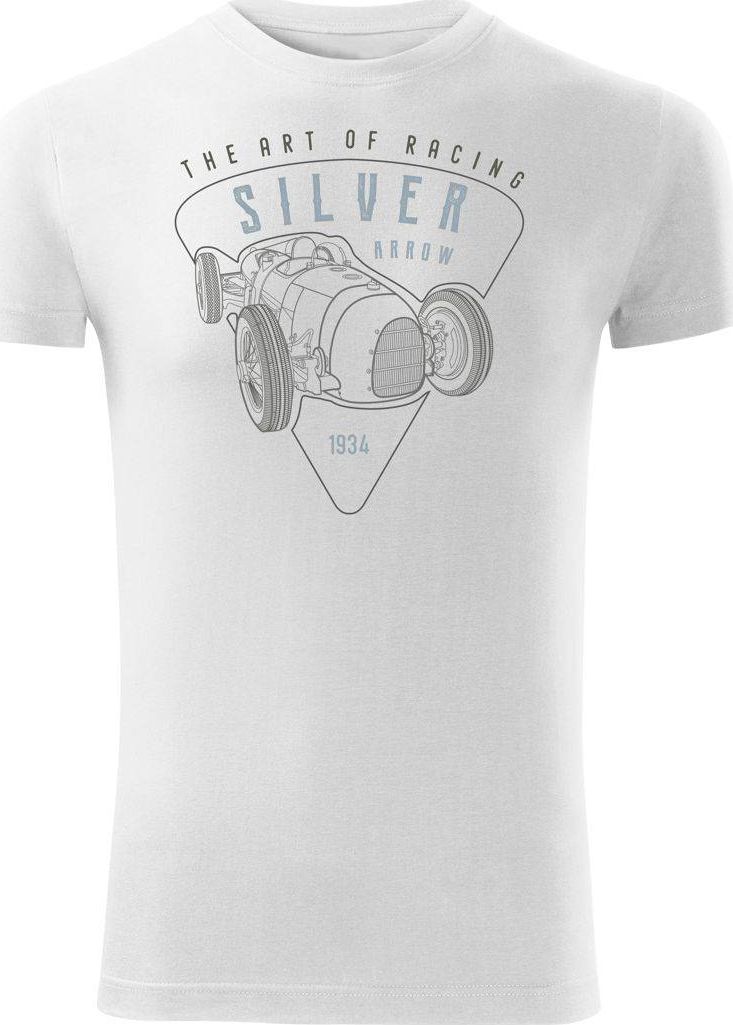 Topslang Koszulka z samochodem F1 Silver Arrow Formuła 1 męska biała SLIM M