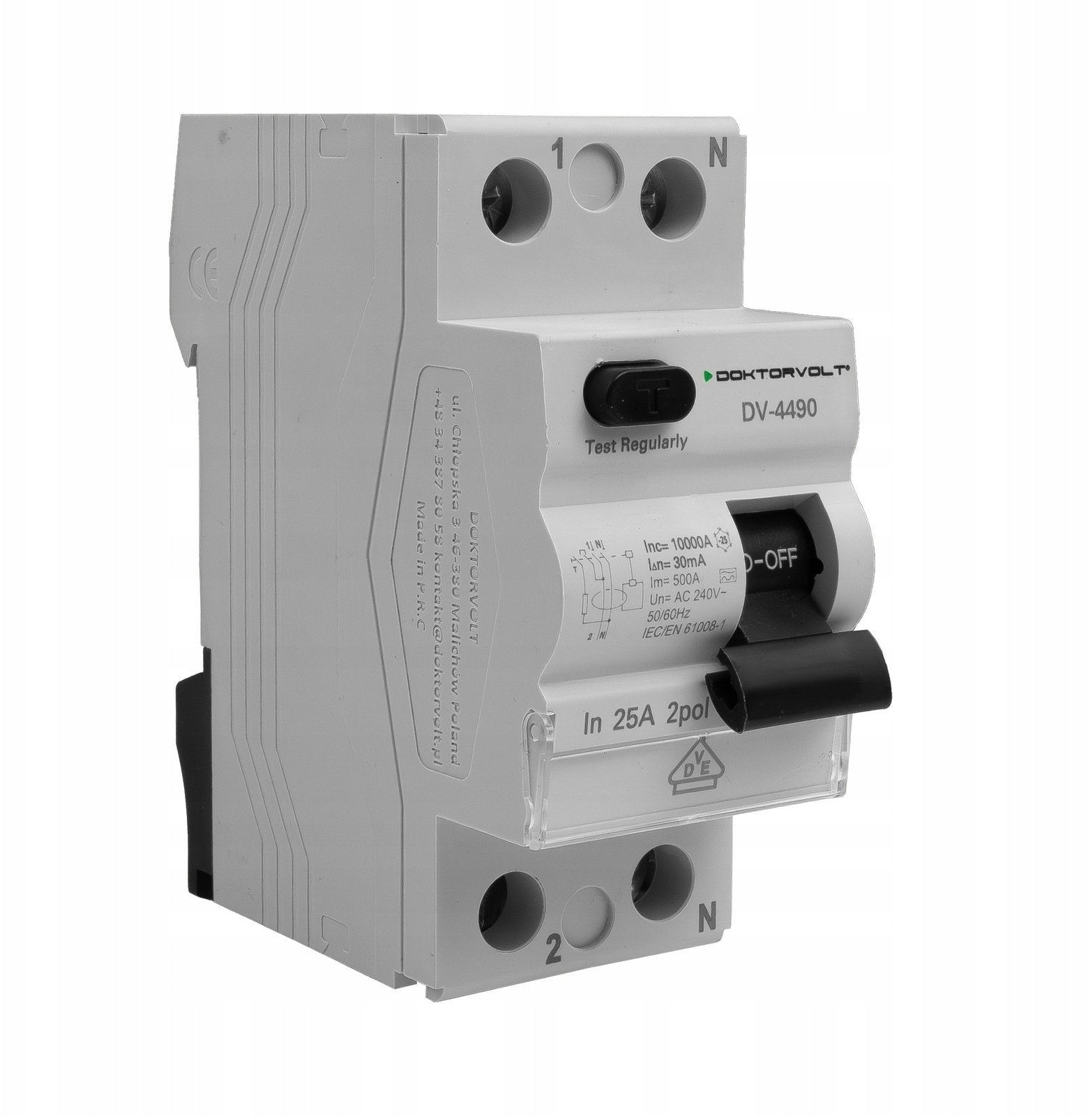 Wyłącznik różnicowoprądowy RCCB 10kA 2P 25A 30mA VDE Typ A Doktorvolt DV-4490