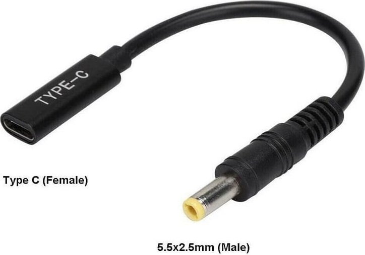 Kabel USB CoreParts USB-C - DC 5.5 x 2.5 mm 0.12 m Czarny (MBXUSBC-CO0005)