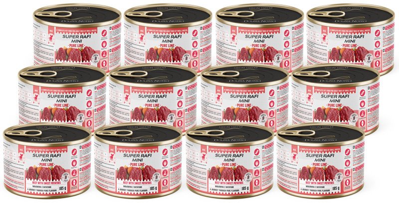 Rafi Mini Pure Line Mokra karma dla psów małych ras z wołowiną i batatami zestaw 12 x 185 g