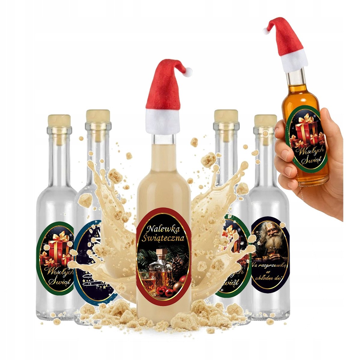 5x Butelki Futura 100ml + Etykieta i Czapka Mikołaja Święta Prezent Likier