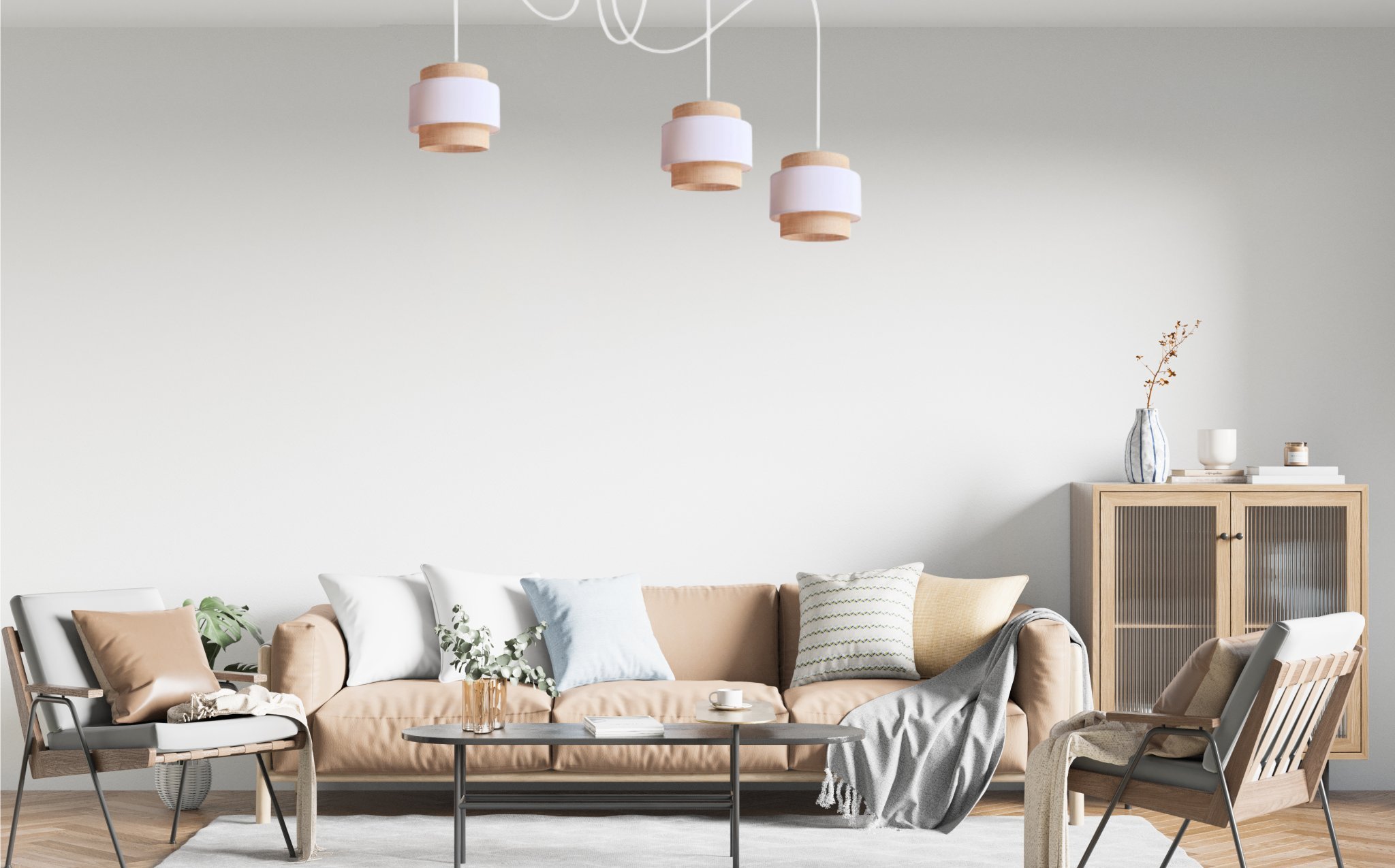 Lampa wisząca Solar Lampa wisząca sufitowa pająk BOHO len i biel 3 żarówki