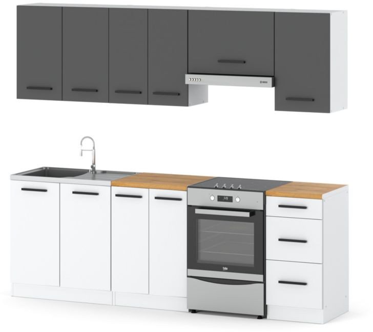 Meble Kuchenne Biało Szare Nowoczesne Zestaw Mebli Kuchennych Mokka 2.4m