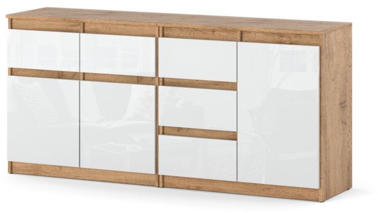 Komoda Nowoczesna 5 Szuflad 160cm Pojemna Duża Szafka Wotan Biały Połysk