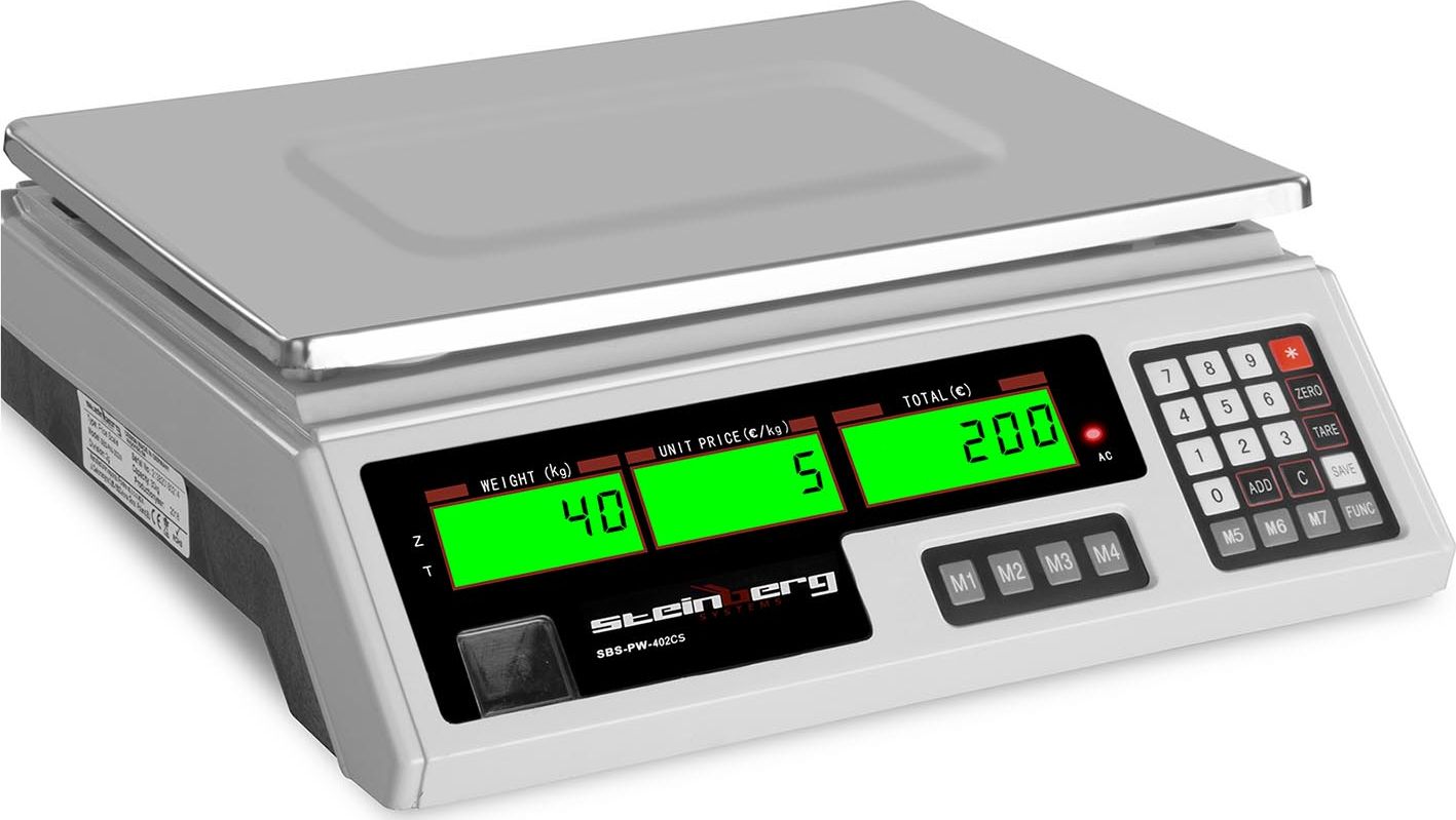 Steinberg Waga sklepowa kontrolna 339x233mm zasilacz + akumulator 40kg / 2g - biała