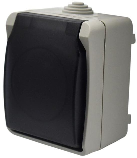 Gniazdo pojedyncze z uziemieniem natynkowe z klapką dymną Aqua Plus IP54 szaro grafitowe / 40118