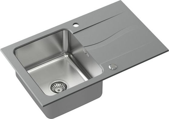 Zlewozmywak Steiner MICHAEL 111 Fusion Steingran Hybrid Plus szary z komorą stalową (780x480x190) z syfonem manualnym i zaślepką