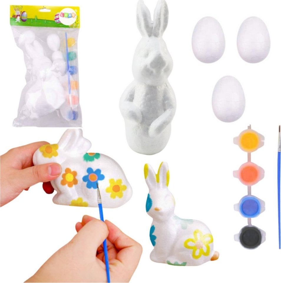 Zestaw Do Malowania Styropianowych Ozdób Zając 3 Jajka Farby LEAN TOYS