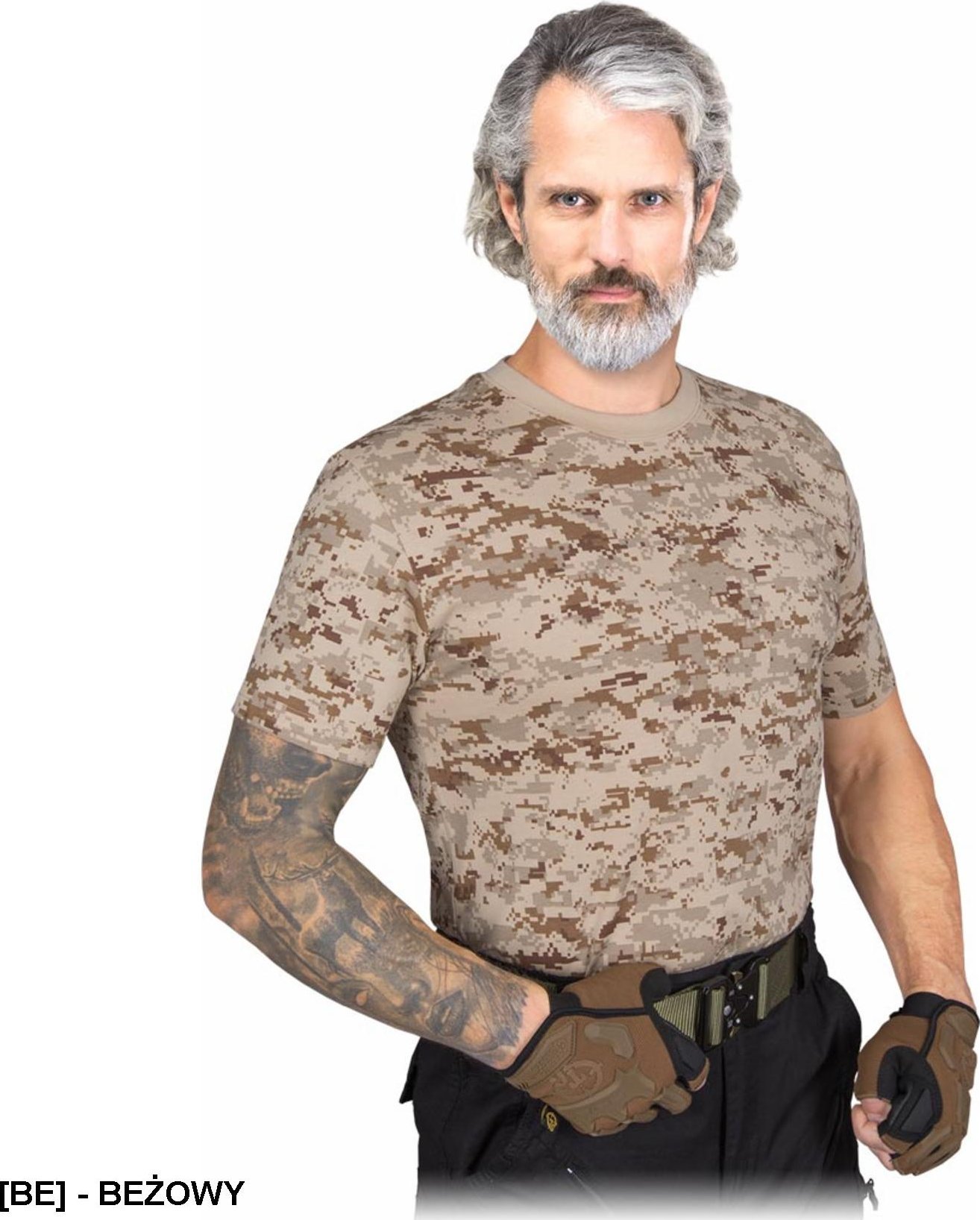 R.E.I.S. TG-TARNUNG - T-shirt krótki rękaw Tactical Guard 100% bawełna 170-180 g/m2 dedykowana miłośnikóm militariów motocyklistów - beżowy 2XL