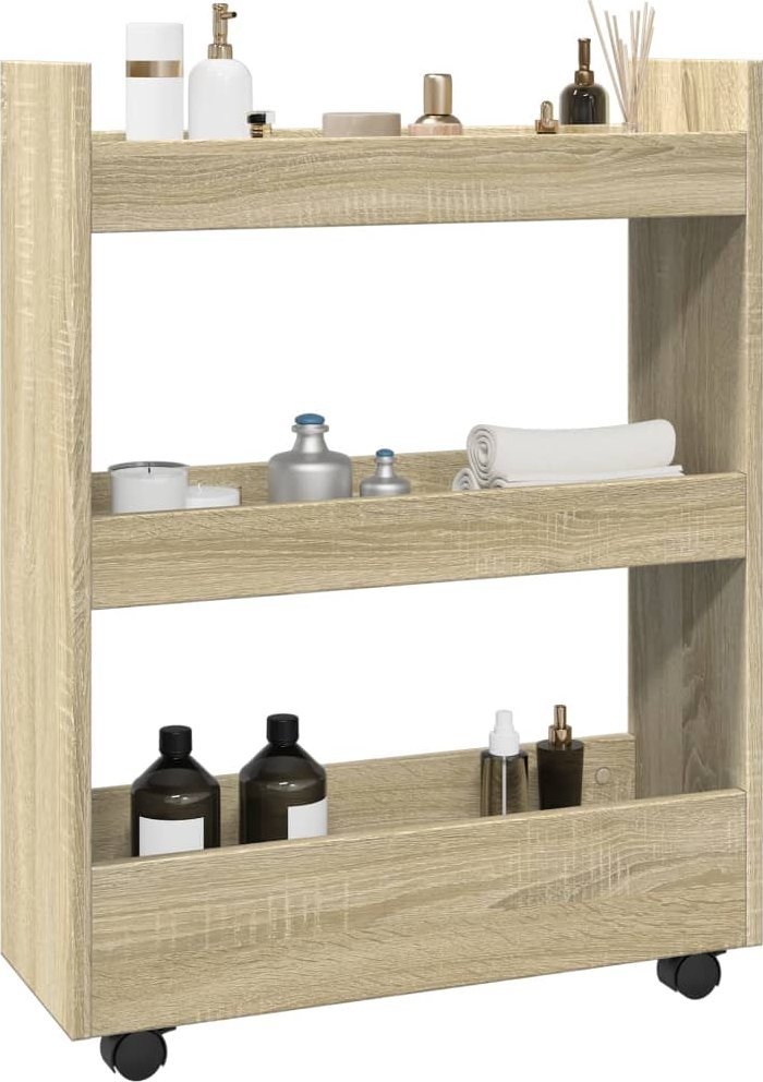 vidaXL vidaXL Wąski wózek pomocniczy, 3-poziomowy, dąb sonoma