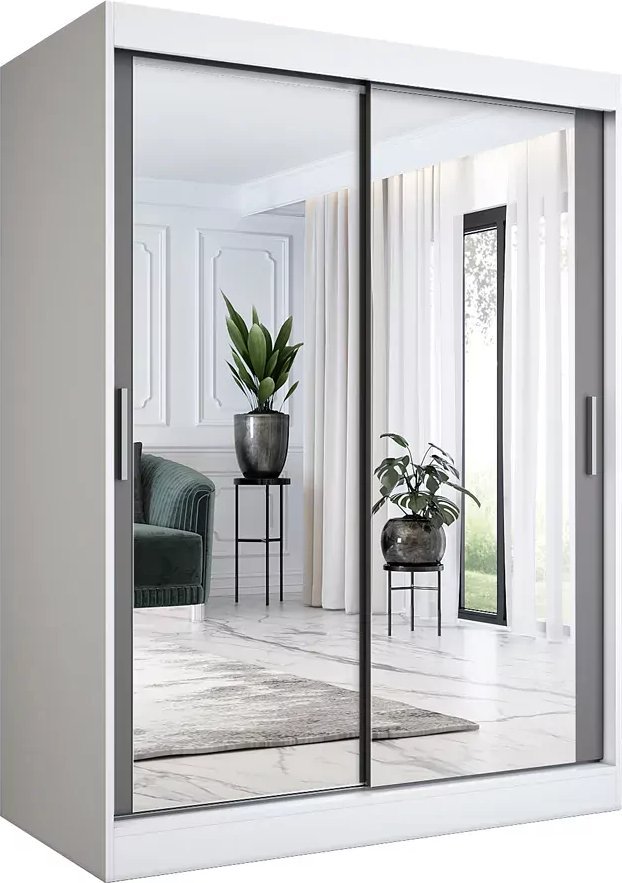 Elior Szafa przesuwna z lustrem 150 cm biel + antracyt - Edna 4X