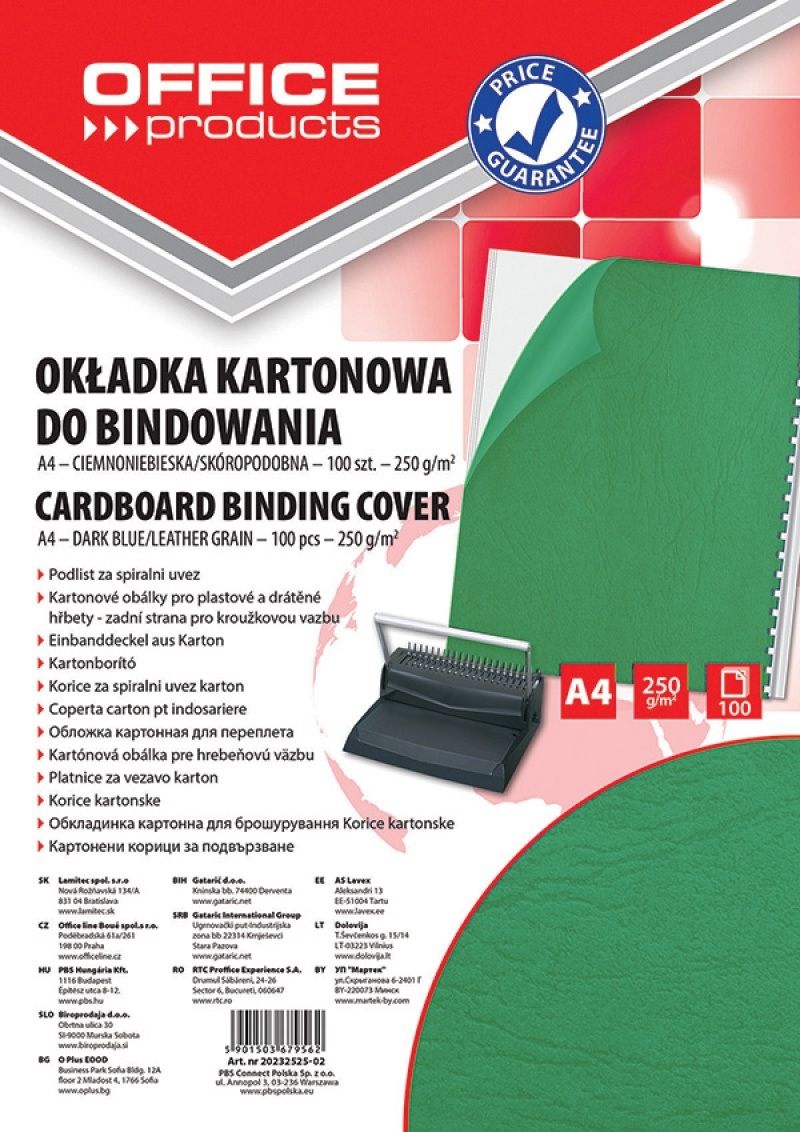 PBS Connect Okładka do bindowania A4 250g. skóropodobna zielona Office Products 100szt. (20232525-02)
