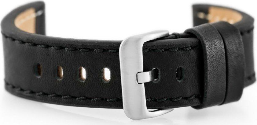 Pasek skórzany do zegarka W48 - PREMIUM - czarny/czarne - 20mm