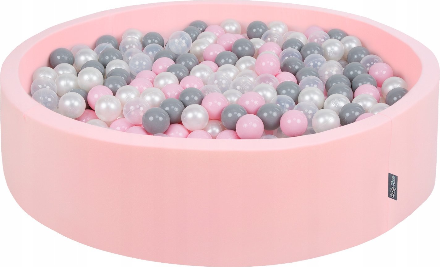 KiddyMoon Suchy basen okrągły z piłeczkami 7cm 120x30 różowy: perła-szary-transparent-pudrowy róż 120x30/600piłek Zabawka basen piankowy