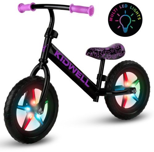 Rowerek biegowy REBEL czarno fioletowy LED