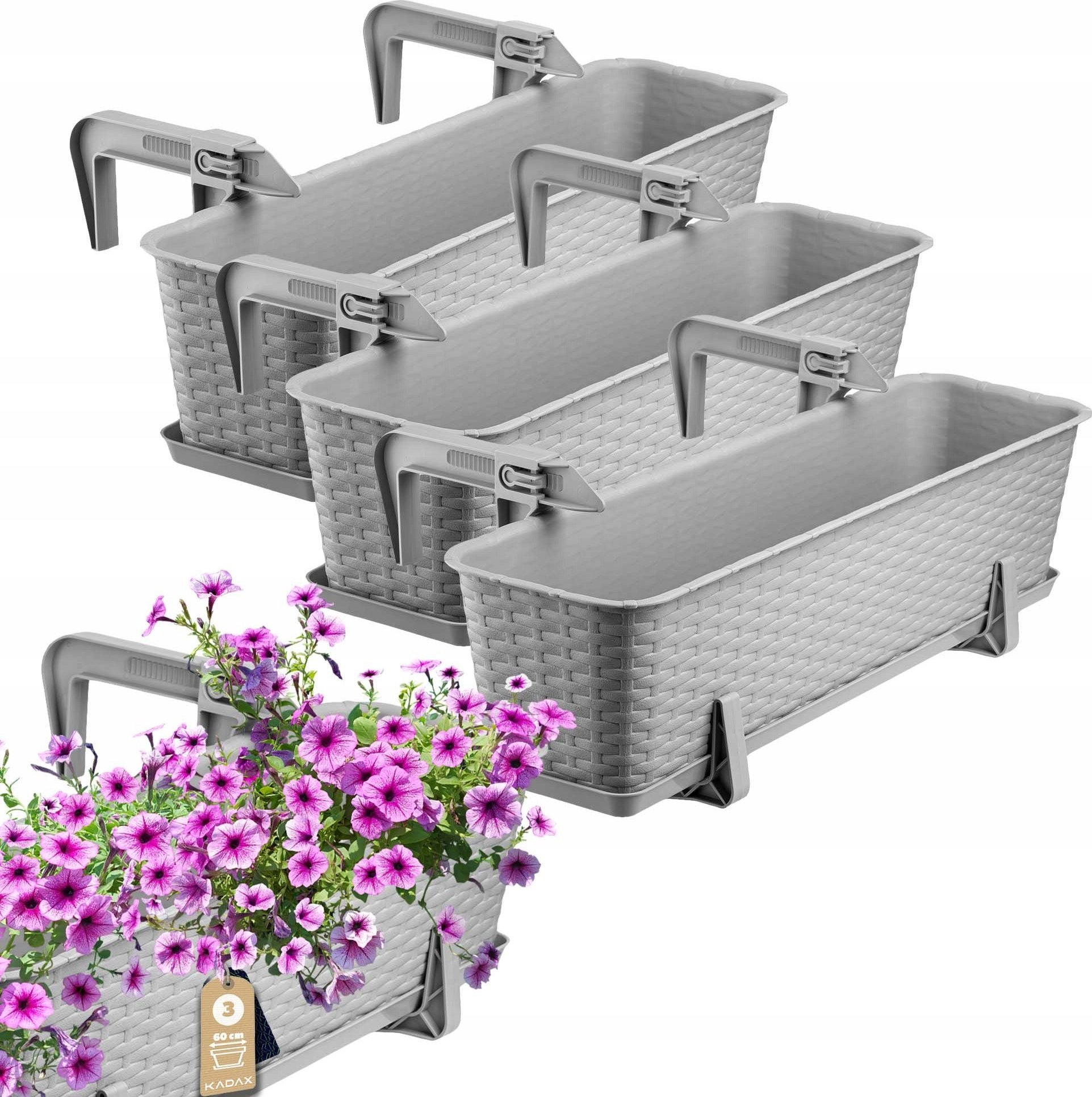 Kadax KADAX 3x Skrzynka Balkonowa Doniczka 60cm Uchwyty